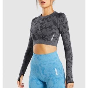 Gymshark Adapt Camo Seamless Long Sleeve Crop Top Sz Small